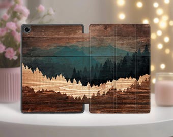 Wooden forest fits Galaxy Tab A 10.5 rustic mountain landscape A8 S9 Samsung s11 case tablet 13 inch stand s7 plus S6 cover S10 lite unique