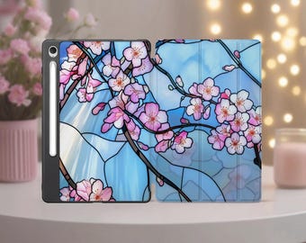Funda Sakura japonesa para Samsung Galaxy S10 Ultra S9 con estampado de vidrieras, funda para tableta de 11 pulgadas A8 A7 A 10.1 s6 lite s8 plus s7 FE A9 Romántico