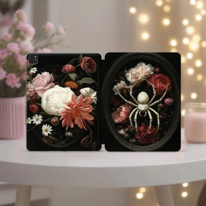 Gothic Vintage Botanical iPad-skal Pro 11 12.9 13 Air 5 4 3 2 Mini 7 6 A16 10.2 10.9 tum 8:e 9 10 generationens mörkt blommigt smart fodral spindelmönster