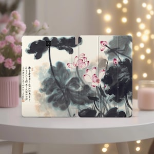 Zhang Daqian Lotus case for Samsung Tab S9 Plus S10 Ultra Ink Painting Floral Galaxy Tablet Cover S6 Lite S7 FE S8 A7 A8 A 10.5 10.1 11 inch