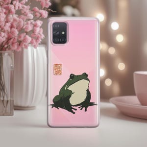 Custodia per telefono Vintage Frog per iPhone/Samsung/Google Pixel Cover in silicone trasparente Tema fauna selvatica Stampa artistica Arte giapponese Pittura tradizionale