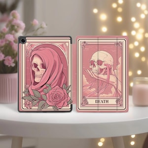 Skull & Rose Gothic case for Samsung Galaxy Tab S11 s9 Ultra Pink Death Tarot Occult tablet cover 11 inch A9 A 10.1 s10 plus FE S6 Lite S7 8