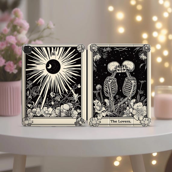 The Lovers Tarot Tablet case for iPad Pro 11 12.9 13" Air 5 4 3 2 Mini 7 6 10.2 8 9 10 gen Vintage Smart Cover Mystical Macabre Skulls Print