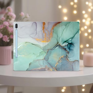 Abstract marble fits Galaxy Tab A8 10.5 Teal Samsung case Green Tab s7 case 11 inch tablet s9 a7 cover s6 lite A 10.1 Ink trendy s8 ultra 10