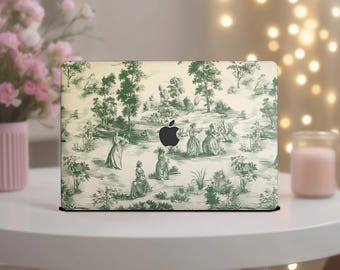 Toile de Jouy MacBook Air 13" Case M4 M3 M2 M5 Classic Art Neo A18 Mac Book Pro 16 14 15 inch Vintage Hard Cover 2025 2021 A3240 A2779 Green