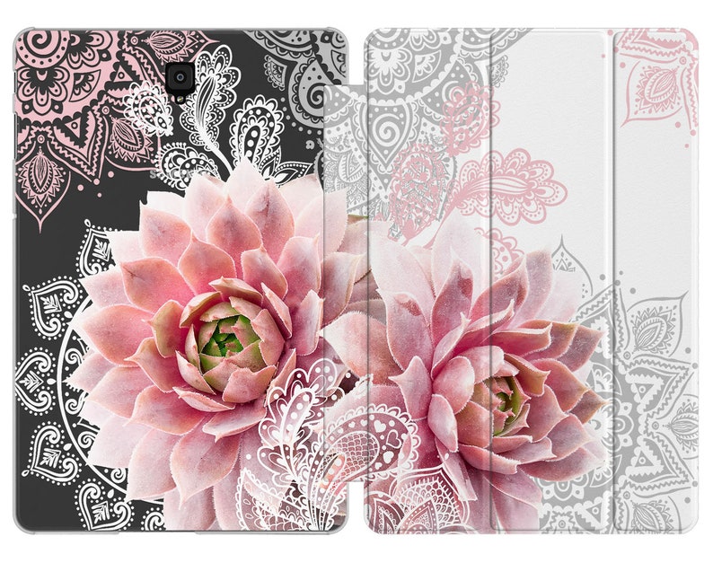 Pink succulents for Tablet s7 case stand Boho S9 Ultra A8 case Samsung tab s2 case Galaxy tab A7 2022 10.1 s6 lite white lace S5e 10.5 fancy image 1