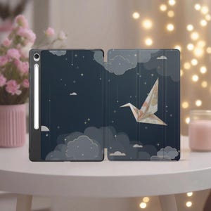 Kawaii Origami Crane case for Samsung Galaxy Tab S11 S9 S10 FE plus A11 A8 A9 tablet cover 13inch s6 lite s8 ultra Dark Navy Night Sky Print