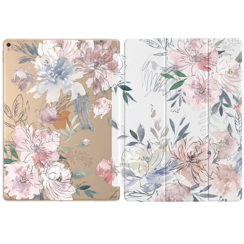 Flower iPad case iPad 10.2 case Painting iPad case iPad 12.9 2021 2020 floral iPad pro 11 iPad air 2022 clear iPad 2017 9.7 case 10.5 5 4 3 image 1