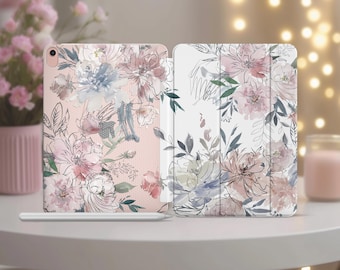 Funda para iPad con estampado floral de 10,2 pulgadas, Light Ethereal Print Pro 13 m4 12,9 2021 2024 floral 11 pulgadas Air 8.ª generación, cubierta transparente a16 9,7 10,5 6 5 4 m3 m2 m1