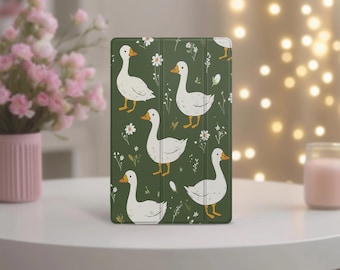 Funda de gansos de dibujos animados para Samsung Galaxy S10 Ultra s9, divertida y linda funda para tableta A8 de 10 pulgadas, A7, A 10.5, A9 con soporte, S6 Lite, S8 Plus FE, patrón verde