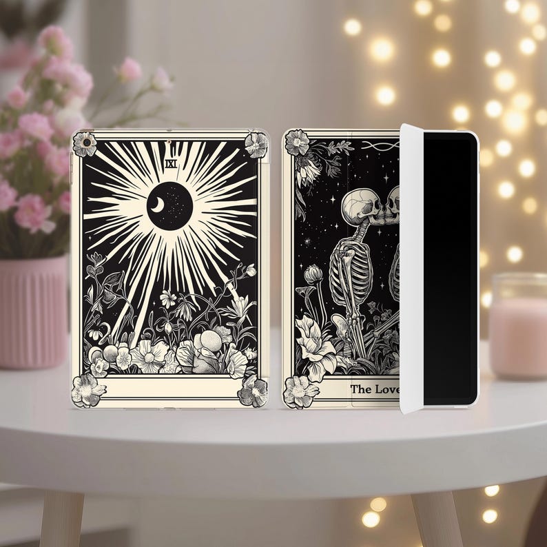 Funda para tablet con diseño del Tarot de los Amantes para iPad Pro 11 12.9 13" Air 5 4 3 2 Mini 7 6 10.2 8 9 10 gen. Funda inteligente vintage con estampado de calaveras místicas y macabras. imagen 6