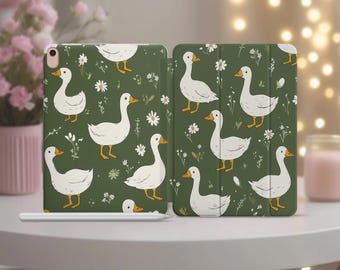 Funda para tableta con diseño de gansos divertidos para iPad Pro 11, 12,9, 13, Air 5, 4, 3, Mini 7, 6, 10,2, 8, 9 y 10 gen A16 de 10,9 pulgadas, funda inteligente verde con diseño de ganso kawaii para niños.