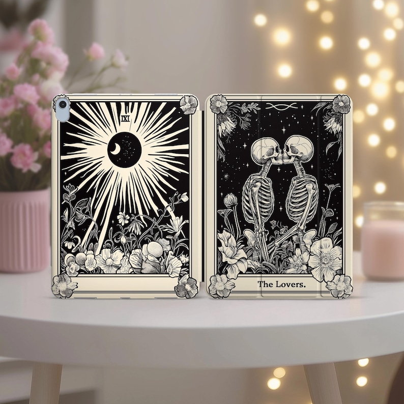 Funda para tablet con diseño del Tarot de los Amantes para iPad Pro 11 12.9 13" Air 5 4 3 2 Mini 7 6 10.2 8 9 10 gen. Funda inteligente vintage con estampado de calaveras místicas y macabras. imagen 4