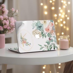 Bloemen aquarel monogram pioenrozen vinyl sticker set toetsenbord sticker laptop cover 14 inch 16 Retina skin MacBook 15 Pro Mac Air 13 2024 M3"
