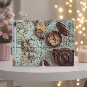 Vintage Landkarte passend für Samsung Tab S9 Tasche Galaxy Tab S6 lite S8 ultra A 8.0 2019 Tablet A7 Kompass A 10.1 2024 fe