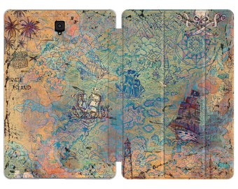 Treasure map for Galaxy tab a 8 case nautical tablet A 10.1 case s5e 10.5 cover galaxy Tab A7 10.4 samsung s3 9.7 case S6 vintage S7 fe S9 "