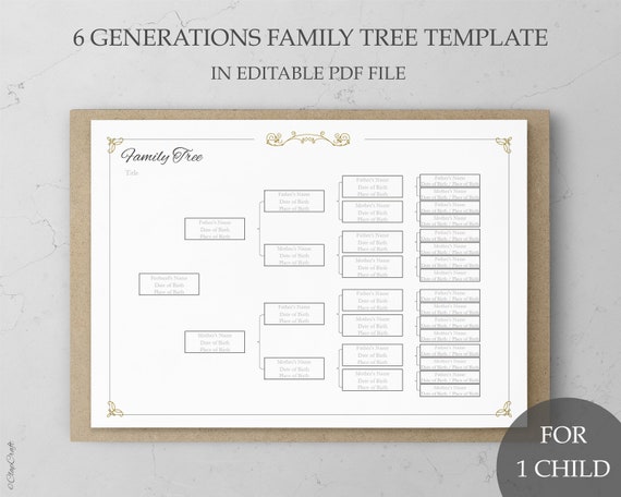 Family Tree Chart Fillable Template for 6 Generations | Etsy