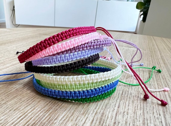 Bracelet Macramé Multicolore Avec Connecteur Trèfle - Coton Ciré, Acier - Neuf Avec étiquettes