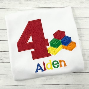 Boys Embroidered Building Blocks Birthday Shirt: Personalized Name & Age