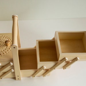 Sewing Box Wooden Handmade Box Trinket Jewelry Box Organizer Natural Tan Beige Color image 7