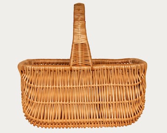 Handmade Wicker Basket with One Top Handle Picnic Basket Market Basket Shopping Basket Fruit Basket in Vintage Dutch Style Middle M Size