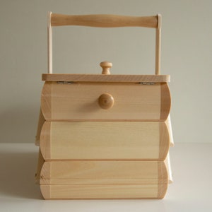 Sewing Box Wooden Handmade Box Trinket Jewelry Box Organizer Natural Tan Beige Color image 4