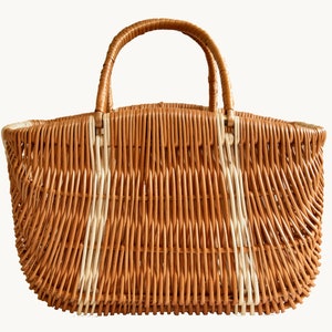 Cesto in vimini Cestino bicolore fatto a mano con due manici superiori in stile vintage olandese - 27 x 40 x 20 CM / 10 1/2 x 16 x 8 POLLICI