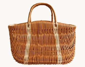 Wicker Basket Handmade Two Color Basket with Two Top Handles in Vintage Dutch Style - 27 x 40 x 20  CM /  10 1/2 x 16 x 8 INCH