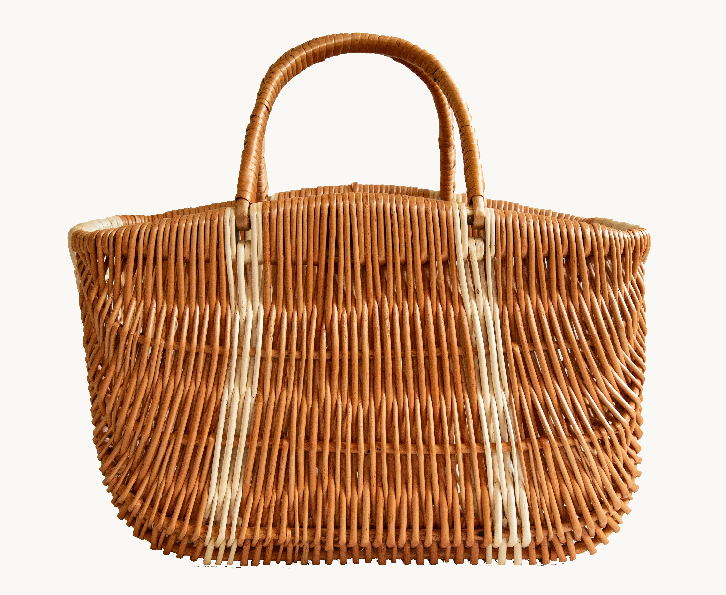 Wicker Basket Handmade Two Color Basket With Two Top Handles Etsy