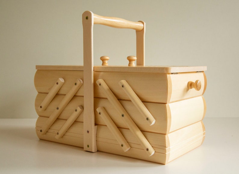 Sewing Box Wooden Handmade Box Trinket Jewelry Box Organizer Natural Tan Beige Color imagem 3
