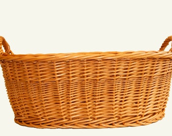 Handmade Massive Wicker Laundry Storage Oval Basket with Handles Middle M and Large L Size