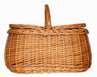 Picnic Basket Wicker Handmade Traditional Countryside Basket for Storage Shopping Beach Transport Medium Size