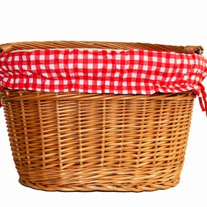 Wicker Oval Fahrradkorb Handgemacht Mittlere Größe mit Rot und Weiß Karo Futter - 37 x 28 x 23 CM / 14,5 x 11,2 x 9,2 INCH