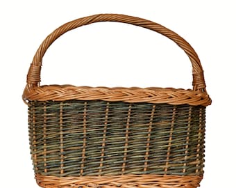 Wicker Market Shopping Picnic Basket Handmade Two Color Basket with One Top Handle Medium Size