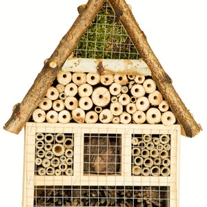 Insect Hotel Bug Hotel Insect House Handmade of Pine Birch Wood, Moss, Bamboo, Cones, Wood Bark 23 * 38 CM/ 9 * 15 Inch