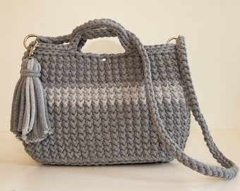 Handbag Handmade Hand Braided Of Grey Cotton Rope Shoulder Bag Top Handle Bag Cross Body Bag