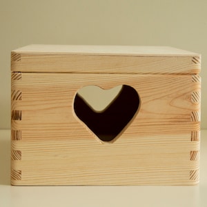 Wooden Unpainted Storage Box with a Heart Middle Size DIY Decoupage Gift for Anyone