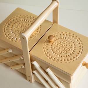 Nähkästchen Handgefertigte Holzkiste Schmuckschatulle Schmuckkasten Organizer Natürliche Tan Beige Farbe
