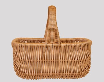 Handmade Wicker Basket with One Top Handle Picnic Basket Market Basket Shopping Basket Fruit Basket in Vintage Dutch Style Small S Size