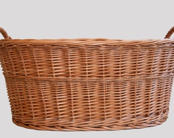 Handmade Wicker Laundry Storage Oval Basket with Handles