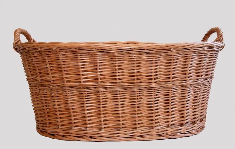 Handmade Wicker Laundry Storage Oval Basket with Handles