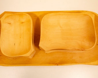 Wooden Set of 8 Plates/Trays + 1 Large Tray Made of Oiled Beech