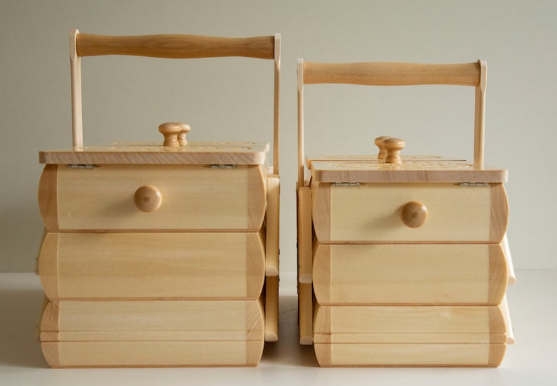 Sewing Box Wooden Handmade Box Trinket Jewelry Box Organizer Natural Tan Beige Color image 10
