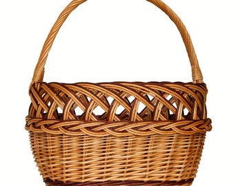 Wicker Basket Market Shopping Picnic Basket Handmade Two Color Basket with One Top Handle Medium Size