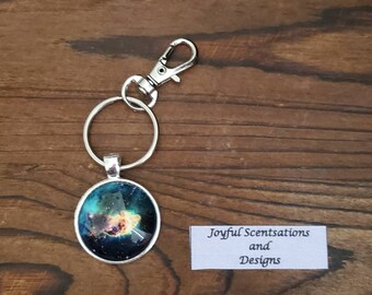 Blue Space Cabochon Keychain 25mm Glass Cabochon Keychain Zipper Pull Co-Worker Gift Christmas Gift HandbagBackpack Decor