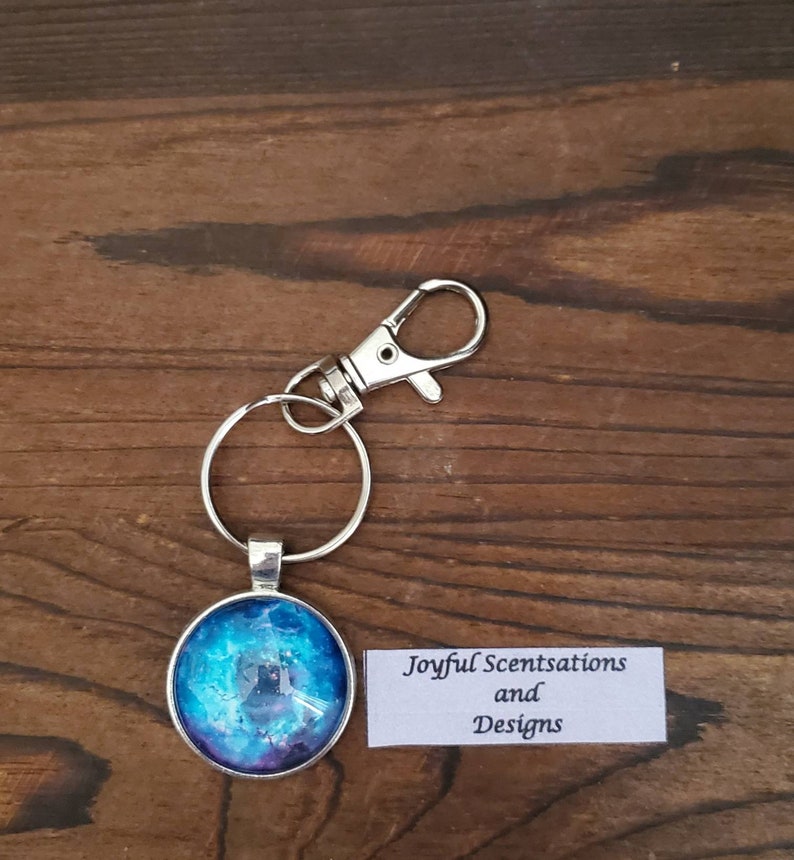 Blue Space Cabochon Keychain 25mm Glass Cabochon Keychain Zipper Pull Co-Worker Gift Christmas Gift HandbagBackpack Decor