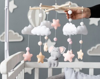pink elephant cot mobile