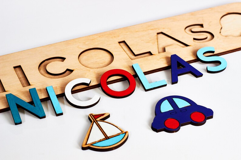 Wooden Name Puzzle Car Puzzle Baby puzzle with pegs ...