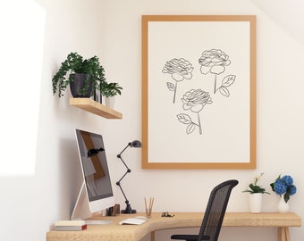 Abstract Rose Line Art Print, Minimalist Scandinavian Decor (Digital Download)