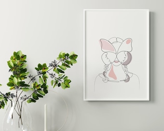 Abstract Woman Butterfly Line Art Print, Boho Home Decor (Digital Download)